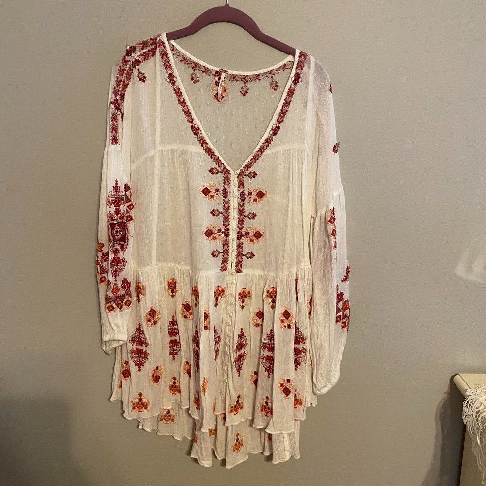 Free People White and Orange Aztec Dress